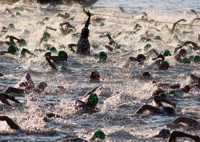 a lot of swimmers in open water
