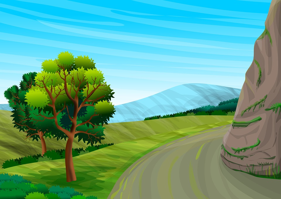 Landscape Trees Mountains Hills Panorama Path